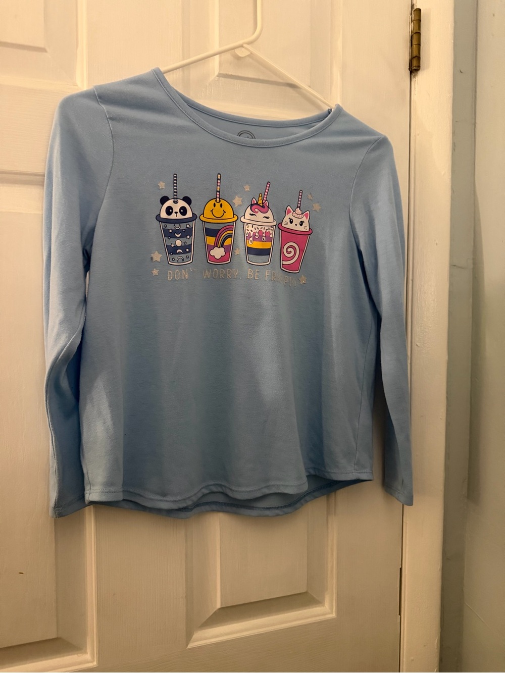 Wonder Nation Girls Plus 10-12 Don’t Worry Be Frappy Graphic Long Sleeve Tee
